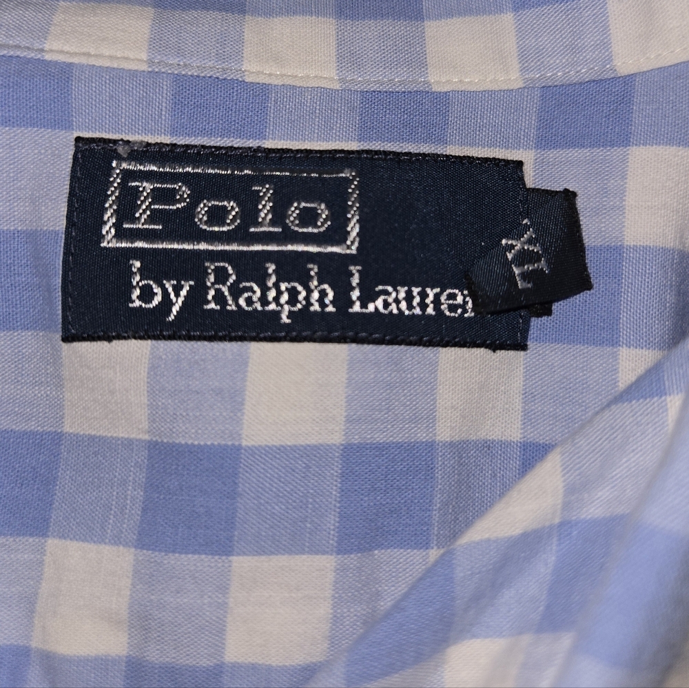 Polo by Ralph Lauren Blue White Checkered Men's Cotton Linen Shirt Size XL - Picture 3 of 3